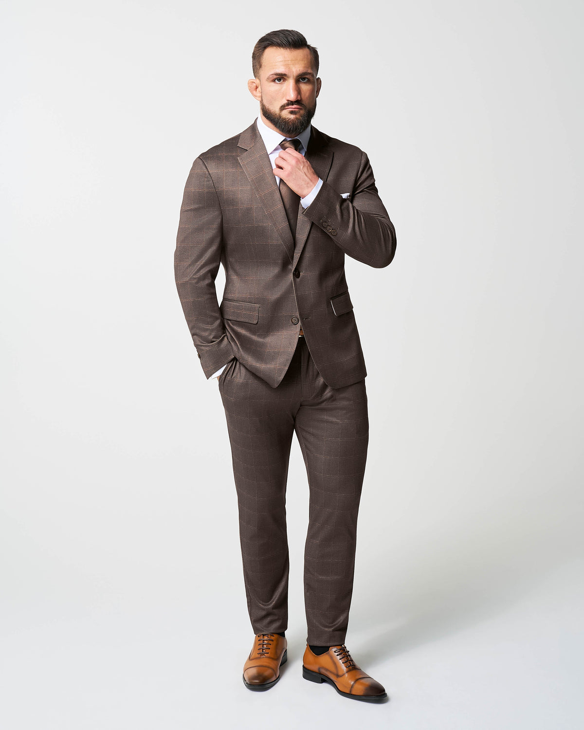 State & Liberty - Athletic Fit Stretch Suit - Bronzed Brown Big Windowpane
