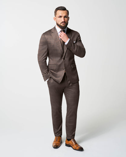 State & Liberty - Athletic Fit Stretch Suit - Bronzed Brown Big Windowpane