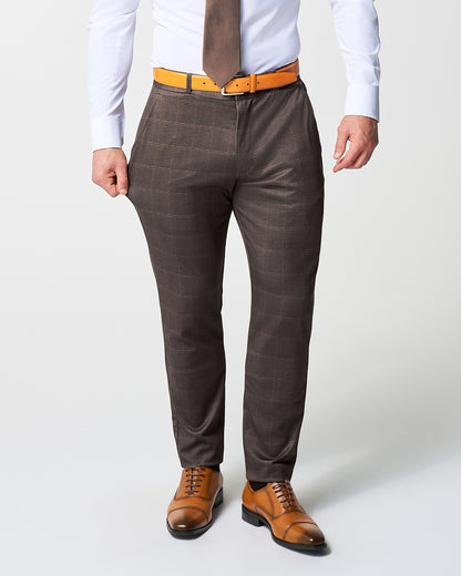 State & Liberty - Athletic Fit Stretch Suit - Bronzed Brown Big Windowpane