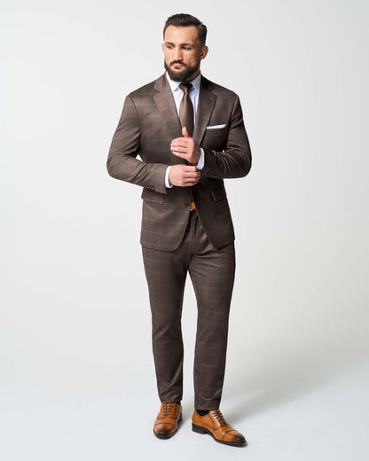 State & Liberty - Athletic Fit Stretch Suit - Bronzed Brown Big Windowpane