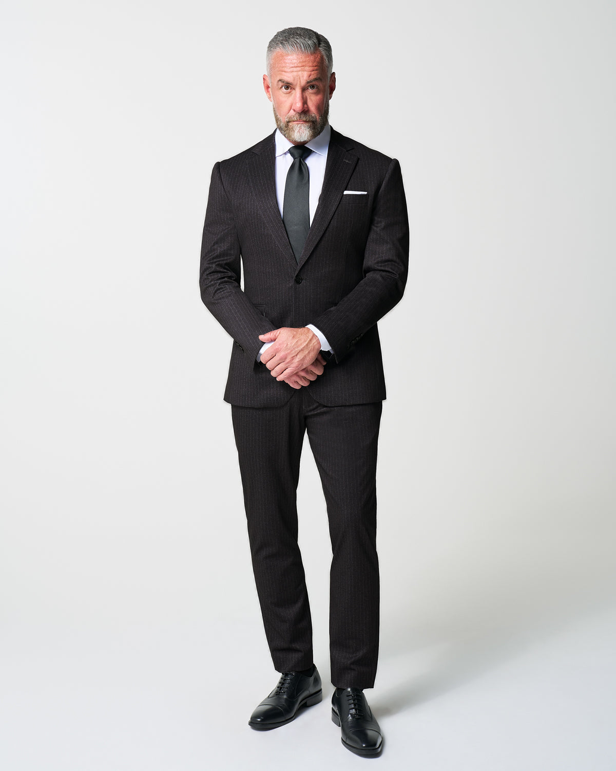 State & Liberty - Athletic Fit Stretch Suit - Knit Charcoal Chalk Stripe