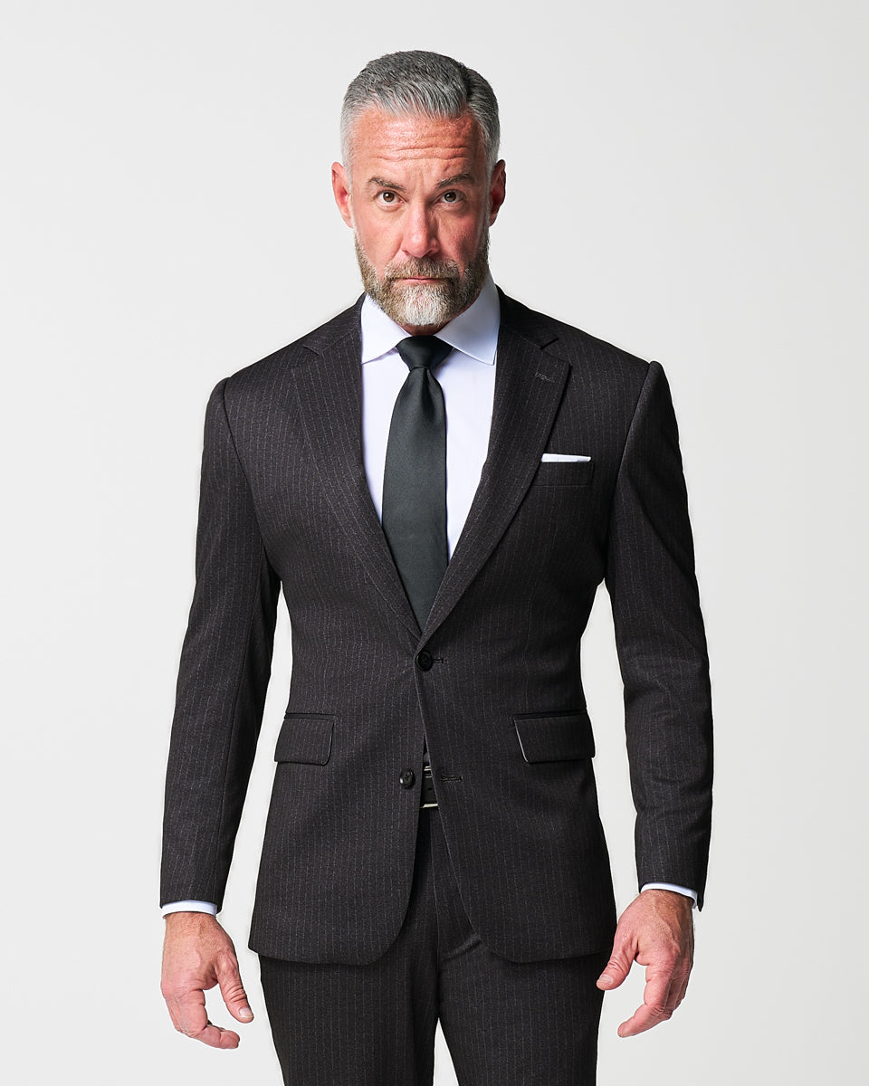 State & Liberty - Athletic Fit Stretch Suit - Knit Charcoal Chalk Stripe