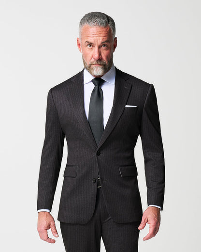 State & Liberty - Athletic Fit Stretch Suit - Knit Charcoal Chalk Stripe