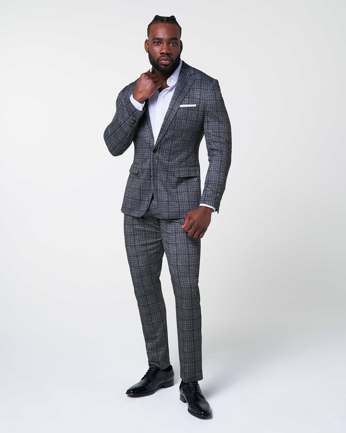 State & Liberty - Athletic Fit Stretch Suit - Iron Grey & Charcoal Plaid
