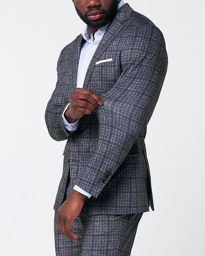 State & Liberty - Athletic Fit Stretch Suit - Iron Grey & Charcoal Plaid