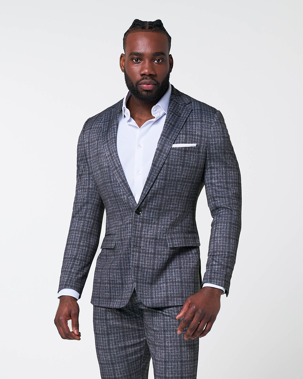 State & Liberty - Athletic Fit Stretch Suit - Iron Grey & Charcoal Plaid