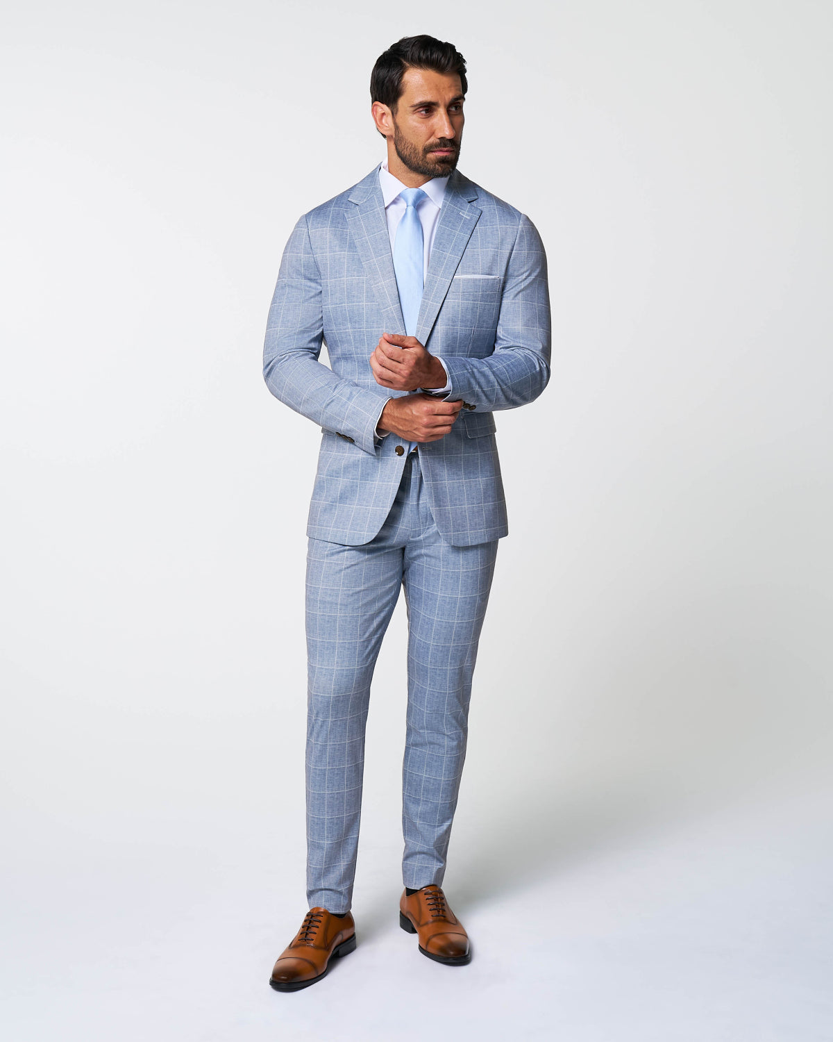 State & Liberty - Athletic Fit Stretch Suit - Ice Light Blue Windowpane