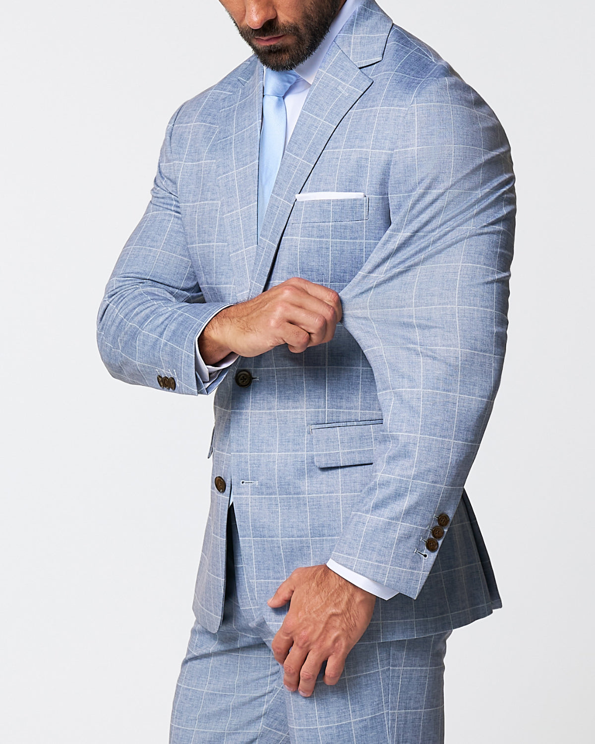 State & Liberty - Athletic Fit Stretch Suit - Ice Light Blue Windowpane