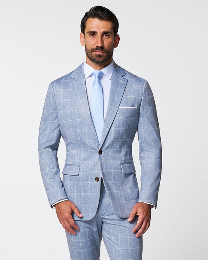 State & Liberty - Athletic Fit Stretch Suit - Ice Light Blue Windowpane