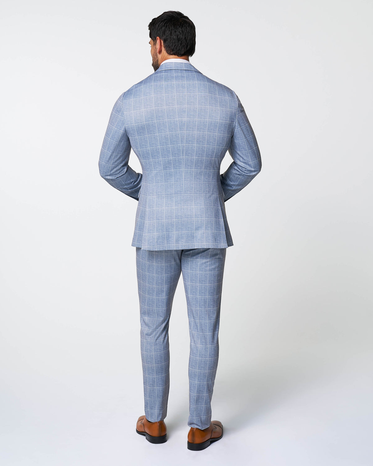 State & Liberty - Athletic Fit Stretch Suit - Ice Light Blue Windowpane