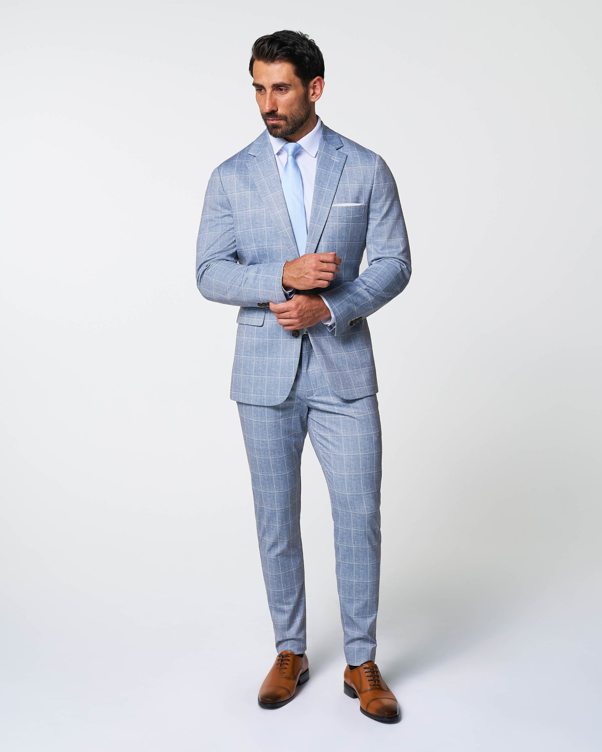 State & Liberty - Athletic Fit Stretch Suit - Ice Light Blue Windowpane