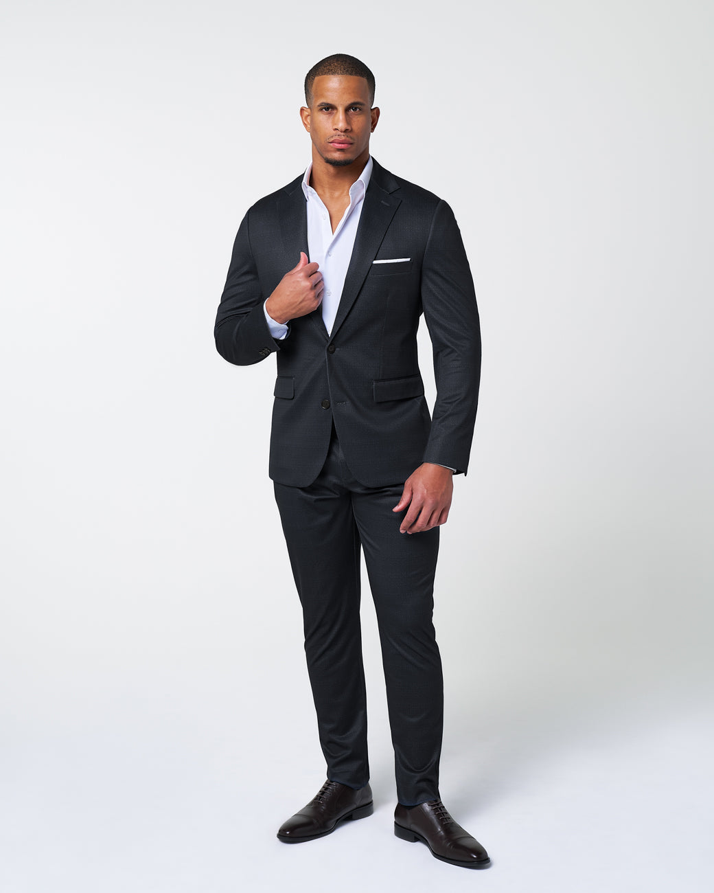 State & Liberty - Athletic Fit Stretch Suit - Midnight Navy & Blue Microcheck