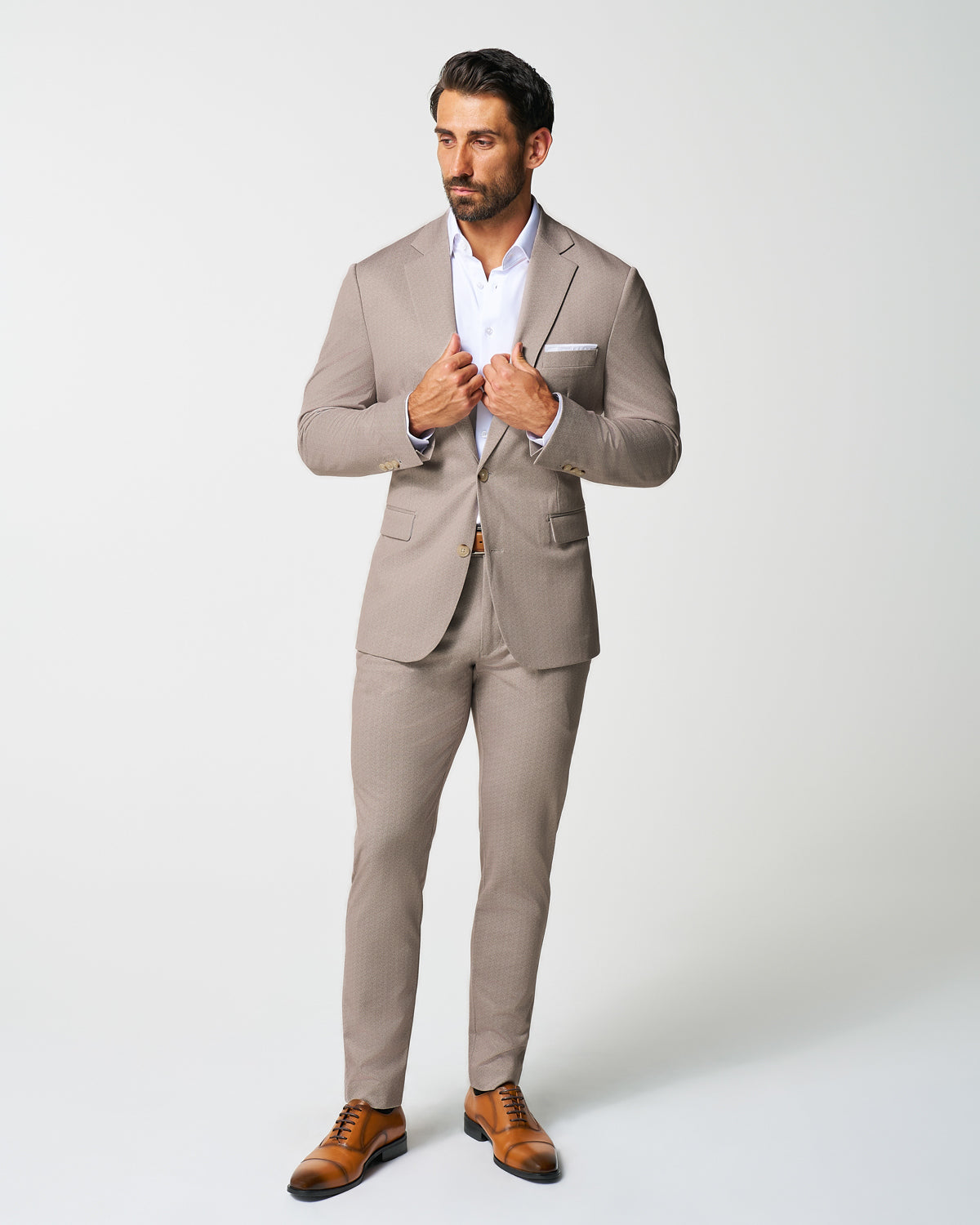 State & Liberty - Athletic Fit Stretch Suit - Tan Herringbone