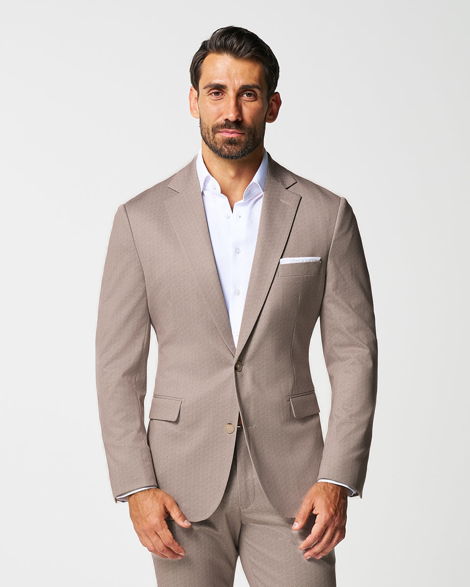 State & Liberty - Athletic Fit Stretch Suit - Tan Herringbone