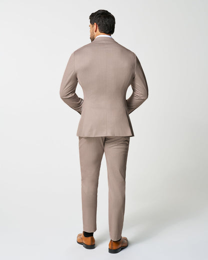 State & Liberty - Athletic Fit Stretch Suit - Tan Herringbone