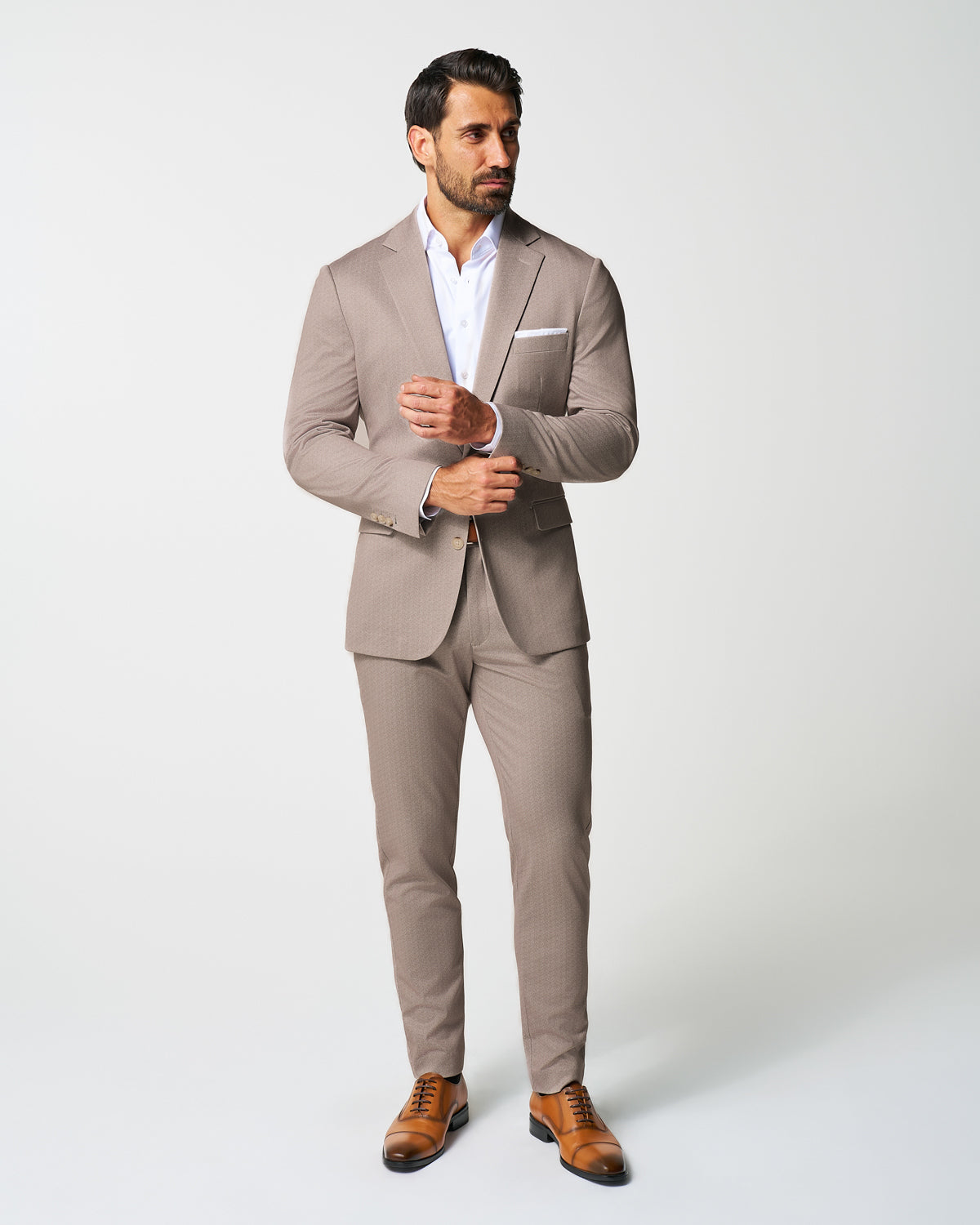 State & Liberty - Athletic Fit Stretch Suit - Tan Herringbone