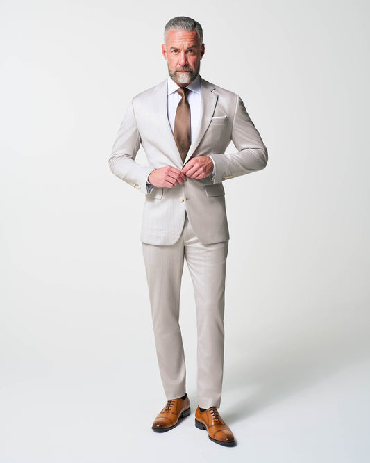 State & Liberty - Athletic Fit Stretch Suit - Bone with Tan Stripes