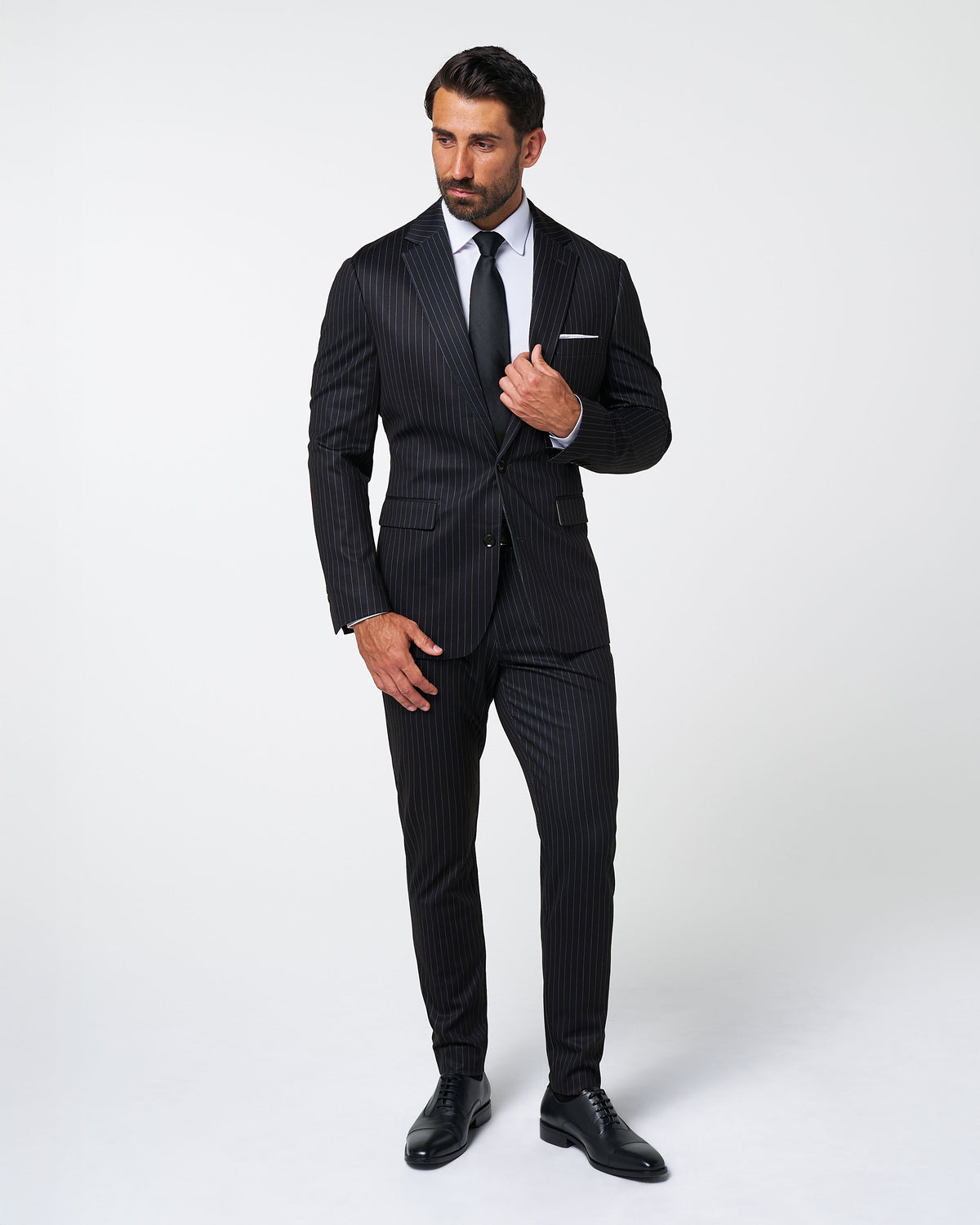State & Liberty - Athletic Fit Stretch Suit - Knit Black Chalk Stripe