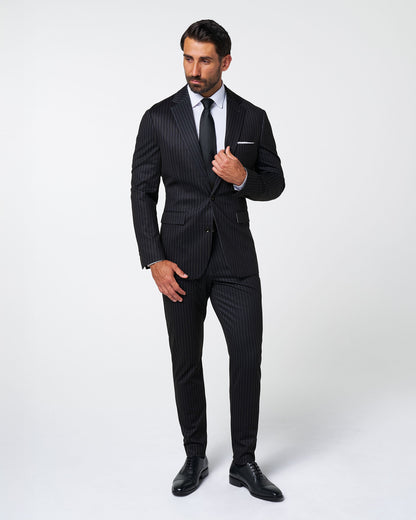 State & Liberty - Athletic Fit Stretch Suit - Knit Black Chalk Stripe