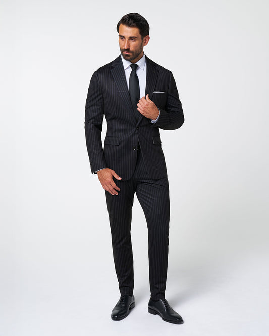 State & Liberty - Athletic Fit Stretch Suit - Knit Black Chalk Stripe