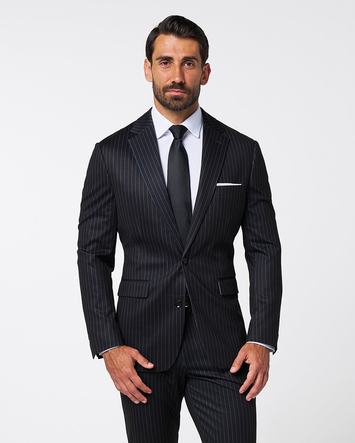 State & Liberty - Athletic Fit Stretch Suit - Knit Black Chalk Stripe
