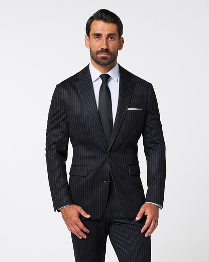 State & Liberty - Athletic Fit Stretch Suit - Knit Black Chalk Stripe