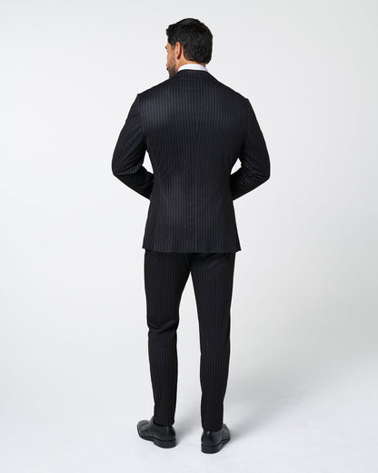 State & Liberty - Athletic Fit Stretch Suit - Knit Black Chalk Stripe