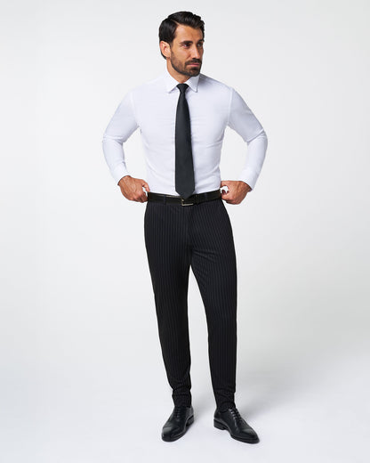 State & Liberty - Athletic Fit Stretch Suit - Knit Black Chalk Stripe