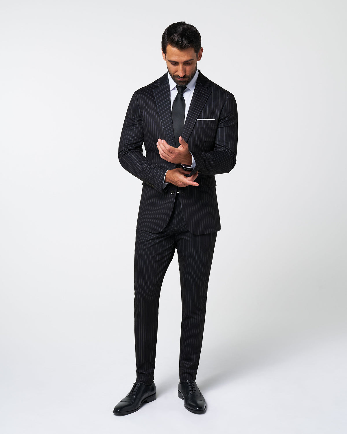 State & Liberty - Athletic Fit Stretch Suit - Knit Black Chalk Stripe