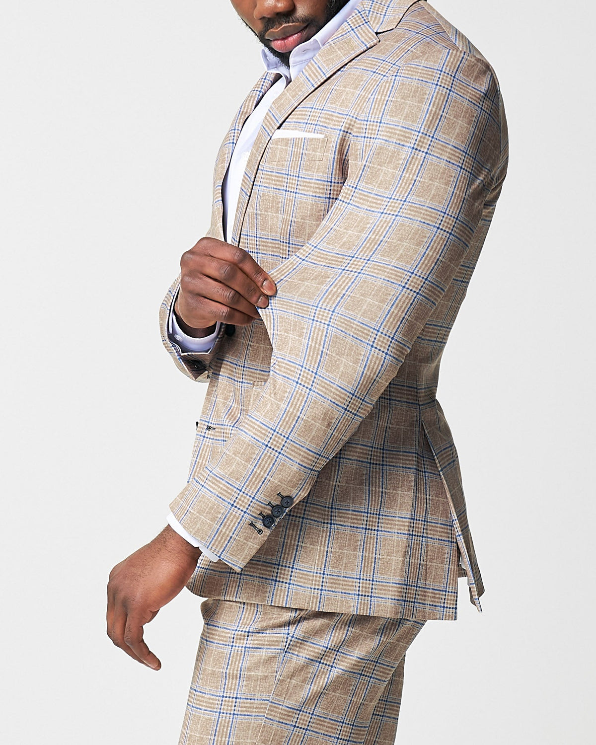 State & Liberty - Athletic Fit Stretch Suit - Tan and Blue Plaid