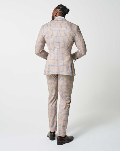 State & Liberty - Athletic Fit Stretch Suit - Tan and Blue Plaid