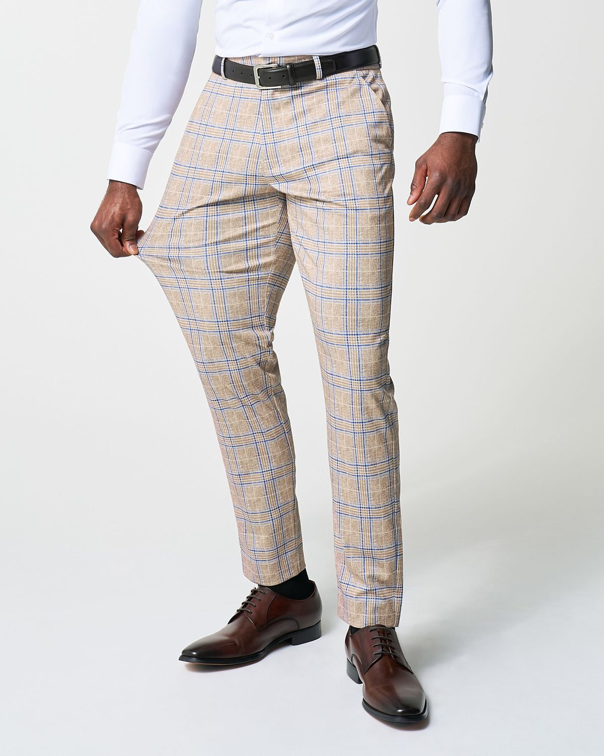 State & Liberty - Athletic Fit Stretch Suit - Tan and Blue Plaid