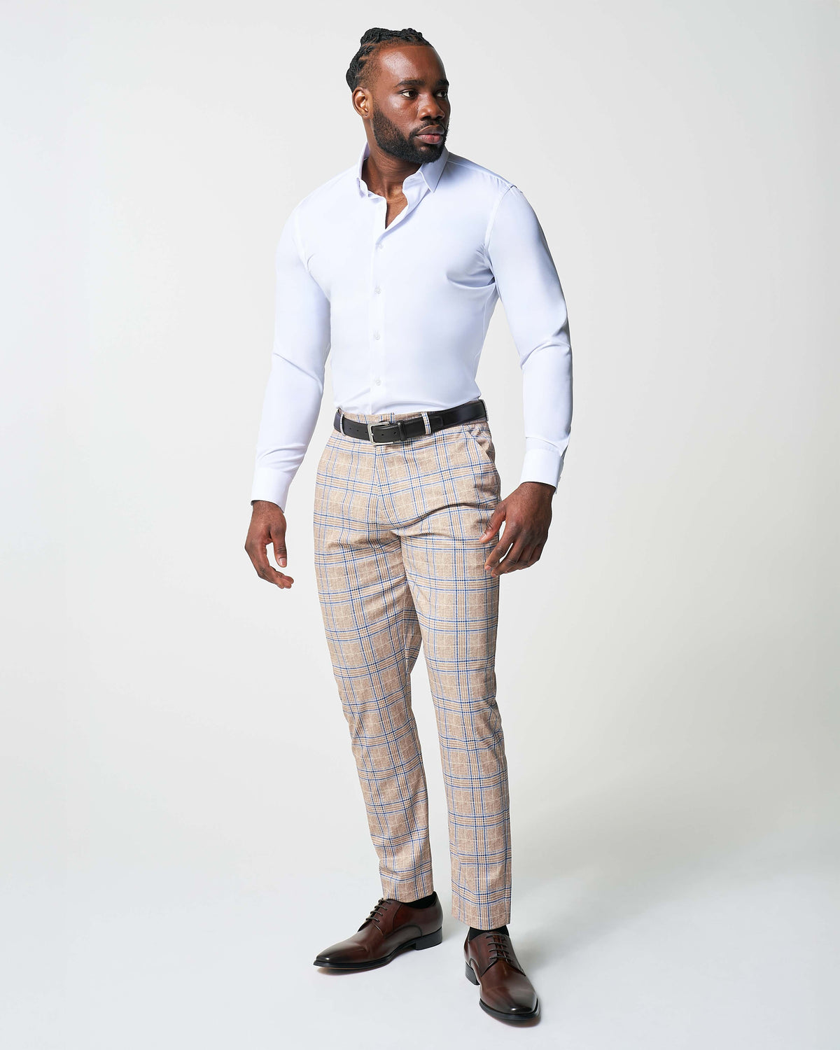 State & Liberty - Athletic Fit Stretch Suit - Tan and Blue Plaid