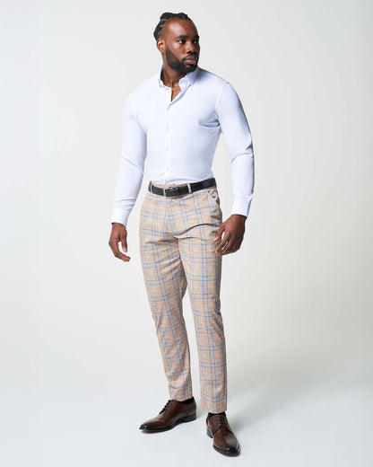State & Liberty - Athletic Fit Stretch Suit - Tan and Blue Plaid