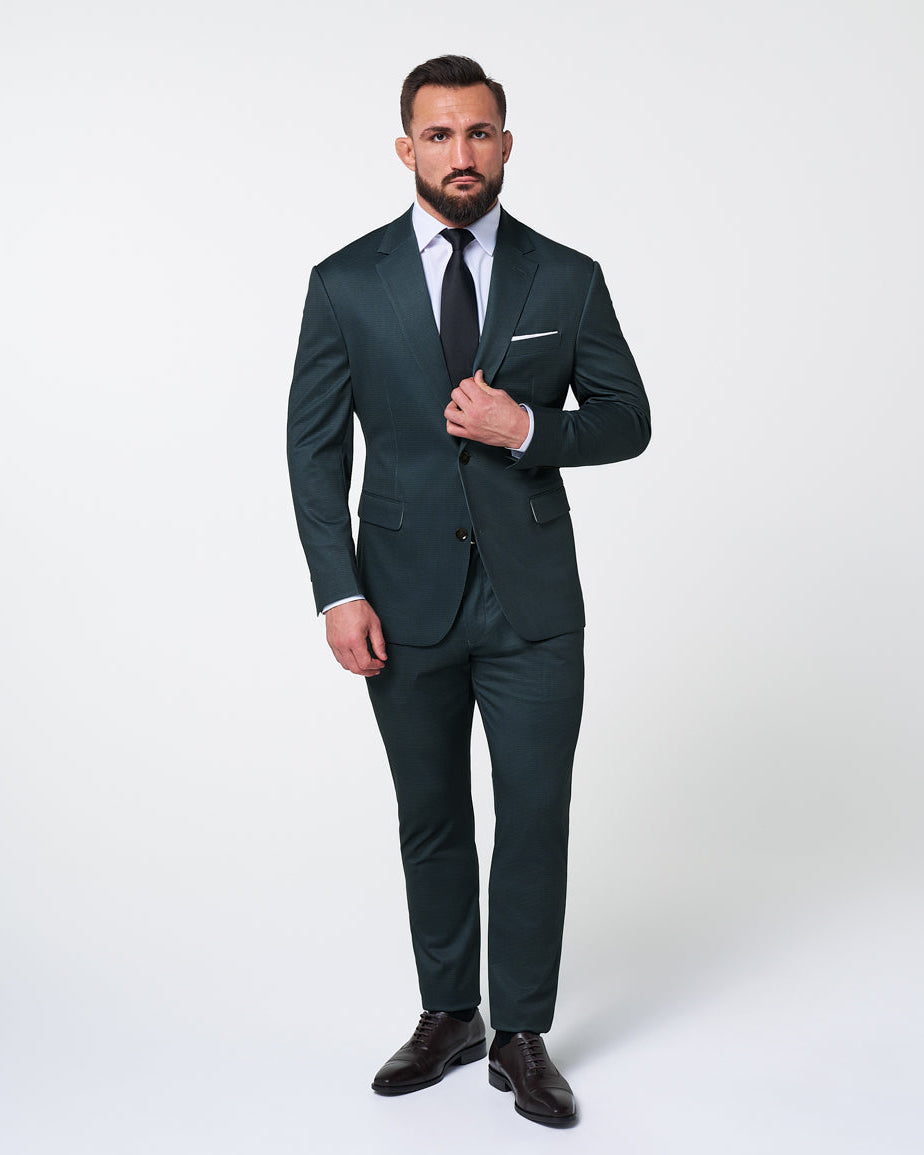 State & Liberty - Athletic Fit Stretch Suit - Navy and Light Blue Microcheck