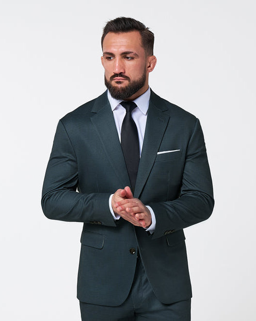 State & Liberty - Athletic Fit Stretch Suit - Navy and Light Blue Microcheck