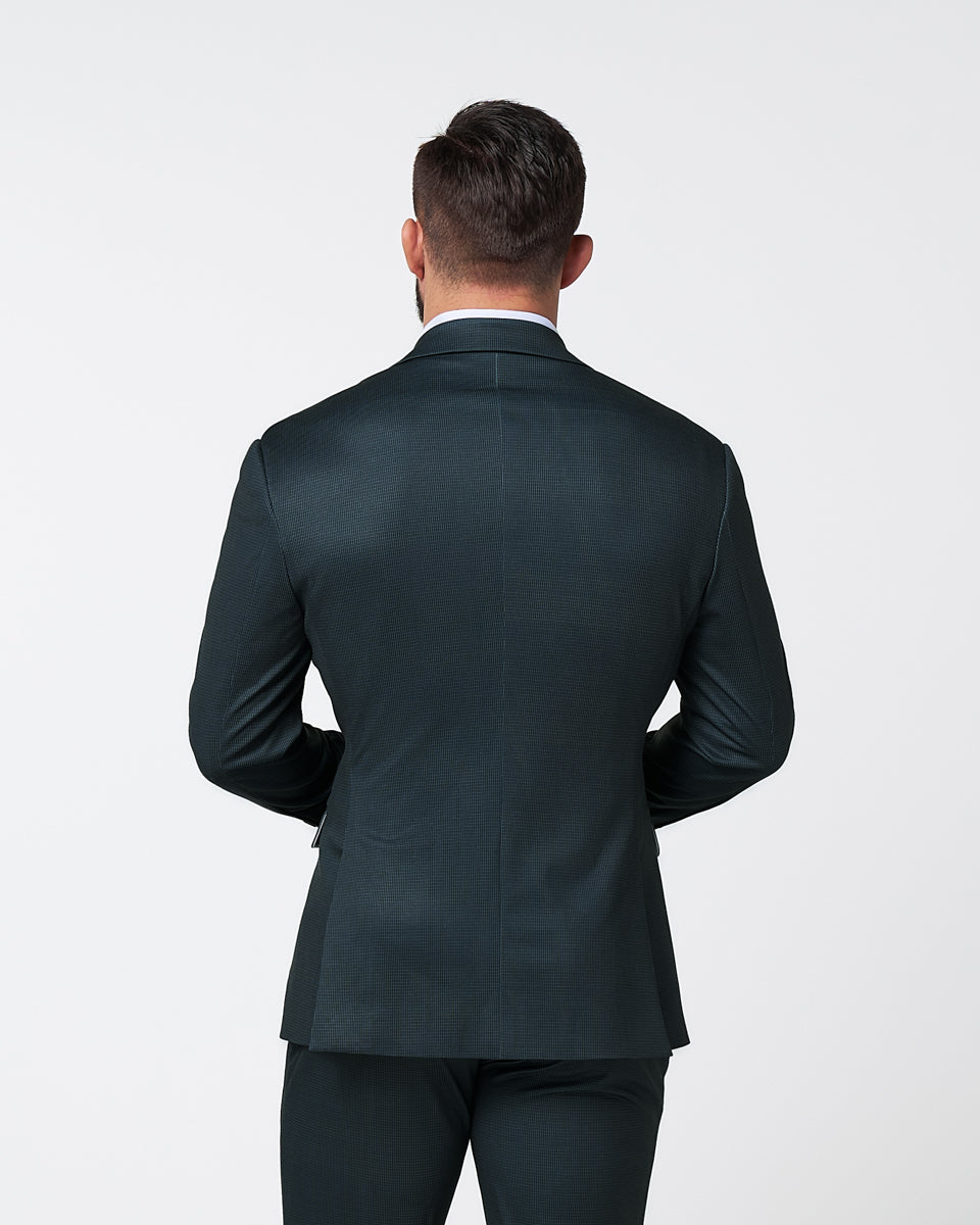 State & Liberty - Athletic Fit Stretch Suit - Navy and Light Blue Microcheck