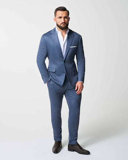 State & Liberty - Athletic Fit Stretch Suit - Blue Mini Windowpane with Light Grey Micro