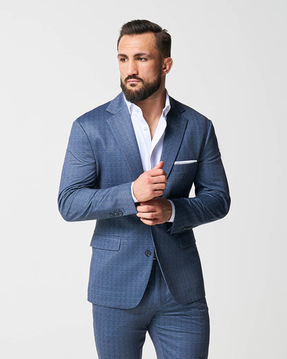 State & Liberty - Athletic Fit Stretch Suit - Blue Mini Windowpane with Light Grey Micro