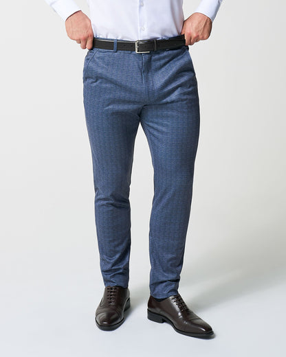 State & Liberty - Athletic Fit Stretch Suit - Blue Mini Windowpane with Light Grey Micro