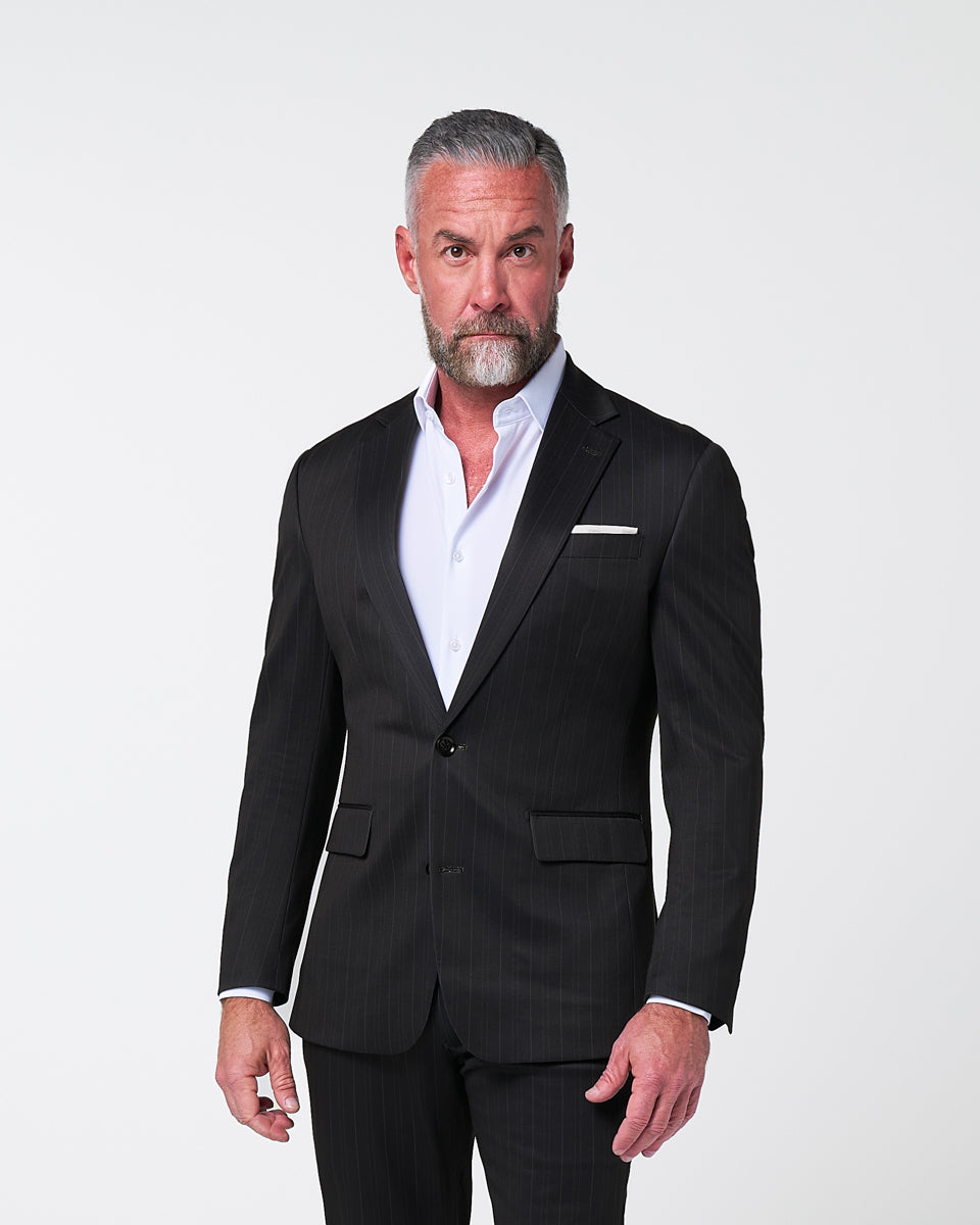State & Liberty - Athletic Fit Stretch Suit - Knit Navy & Grey Big Stripe