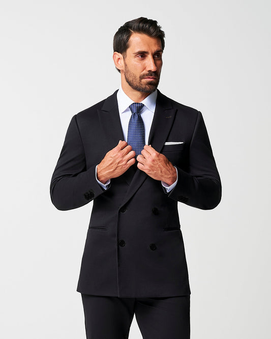 State & Liberty - Athletic Fit Stretch Suit - Black Double Breasted