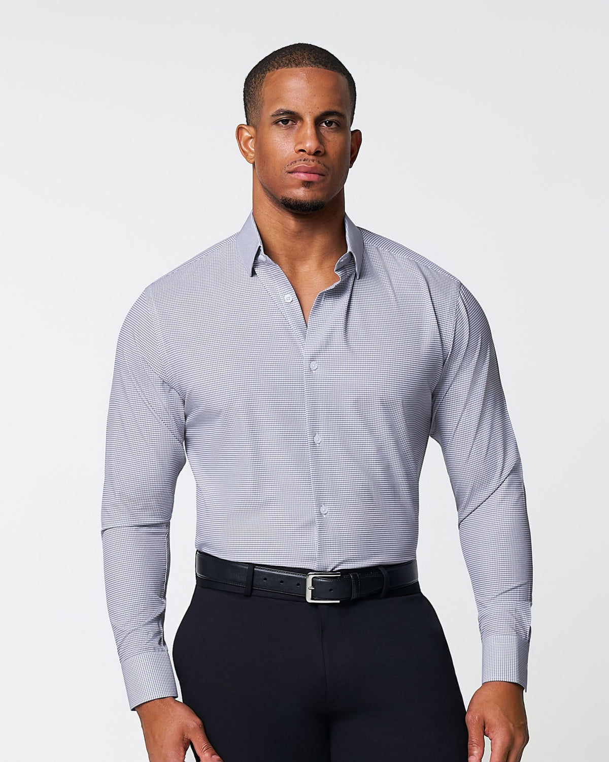 State & Liberty - "The Heath" Slate Grey & Purple Mini Gingham