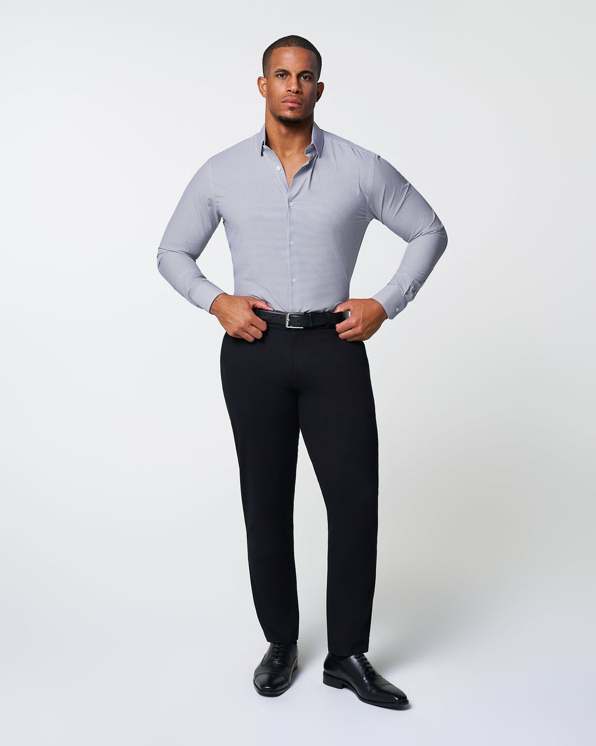 State & Liberty - "The Heath" Slate Grey & Purple Mini Gingham