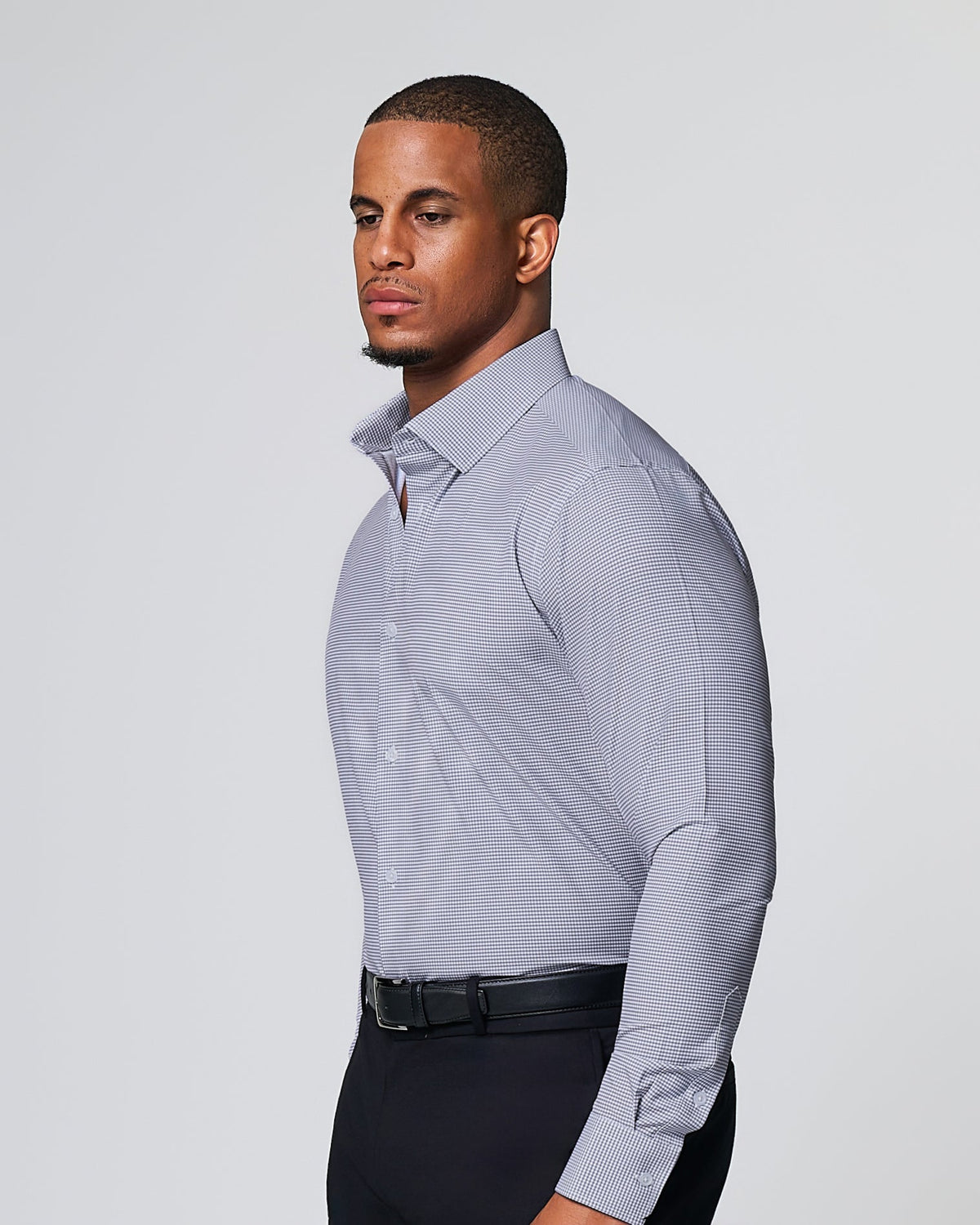 State & Liberty - "The Heath" Slate Grey & Purple Mini Gingham