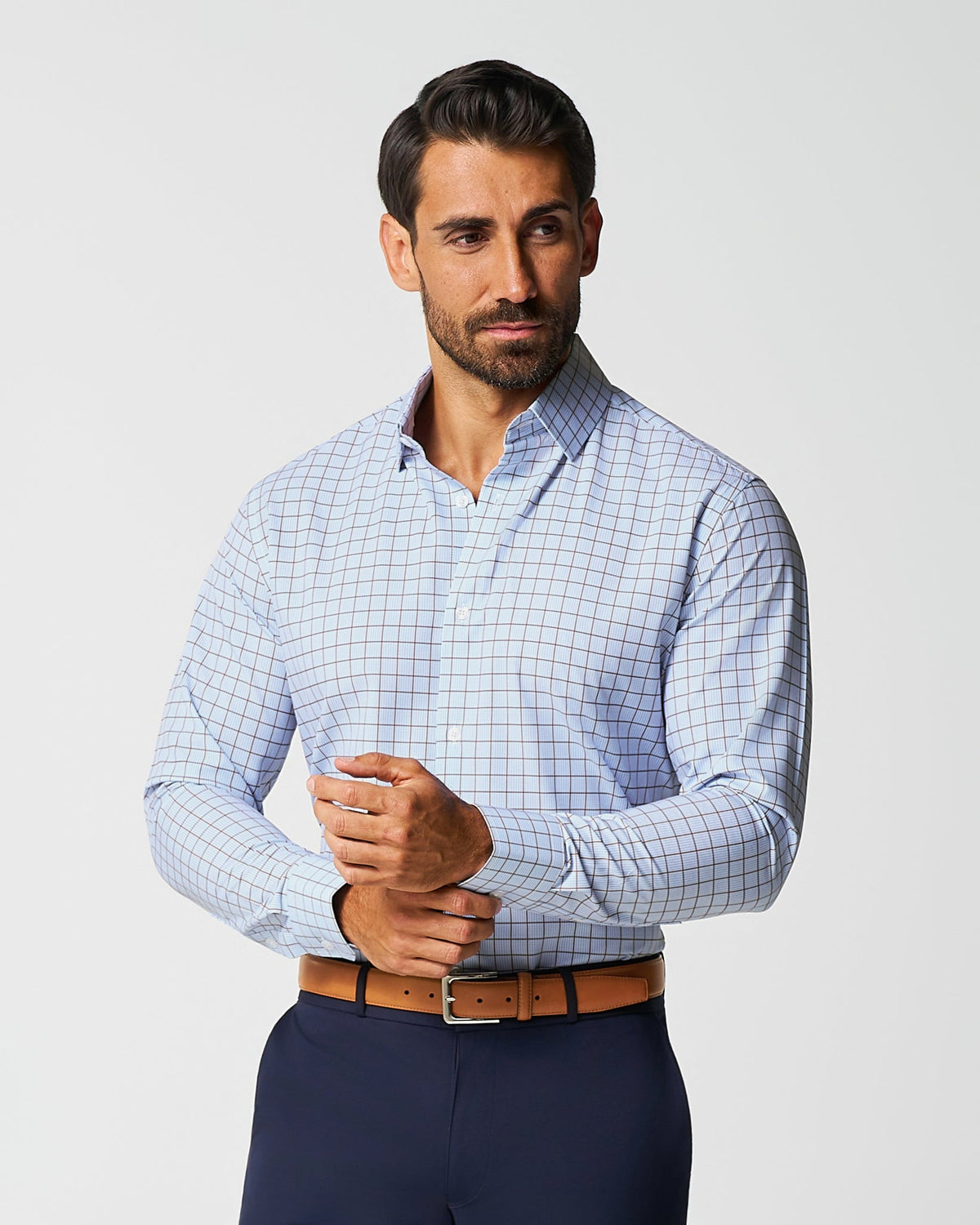 State & Liberty - "The Marcus" Brown, White, & Light Blue Windowpane