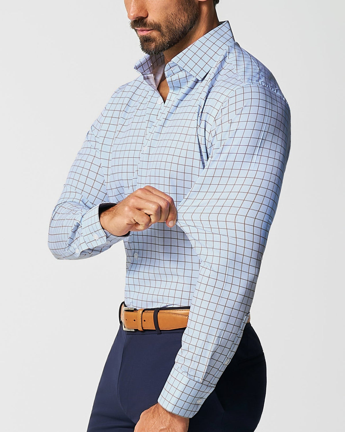 State & Liberty - "The Marcus" Brown, White, & Light Blue Windowpane