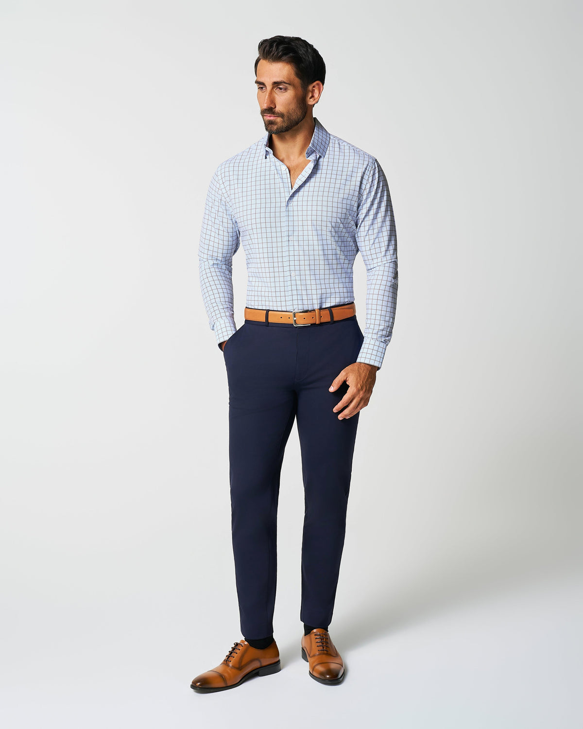 State & Liberty - "The Marcus" Brown, White, & Light Blue Windowpane