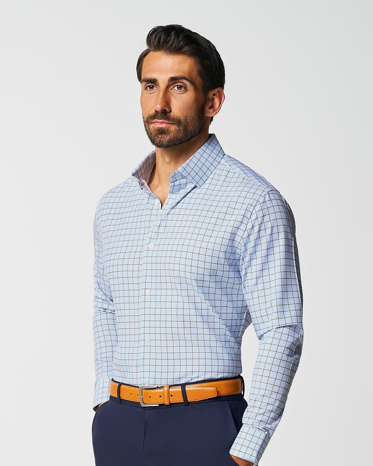 State & Liberty - "The Marcus" Brown, White, & Light Blue Windowpane