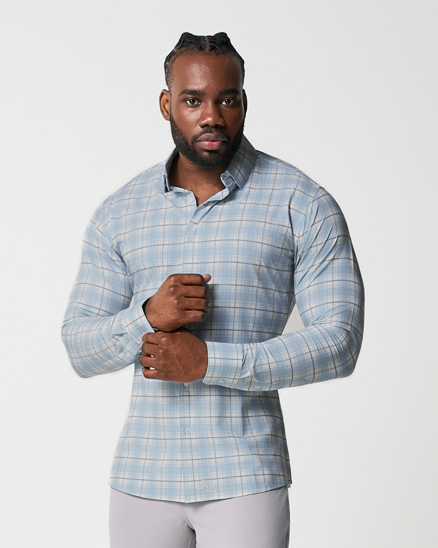 State & Liberty - "The Mello" Light Blue & Grey Multi Plaid